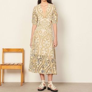 NWT Sandro Naomi Cut Out Lace Cotton Midi/Maxi size 40